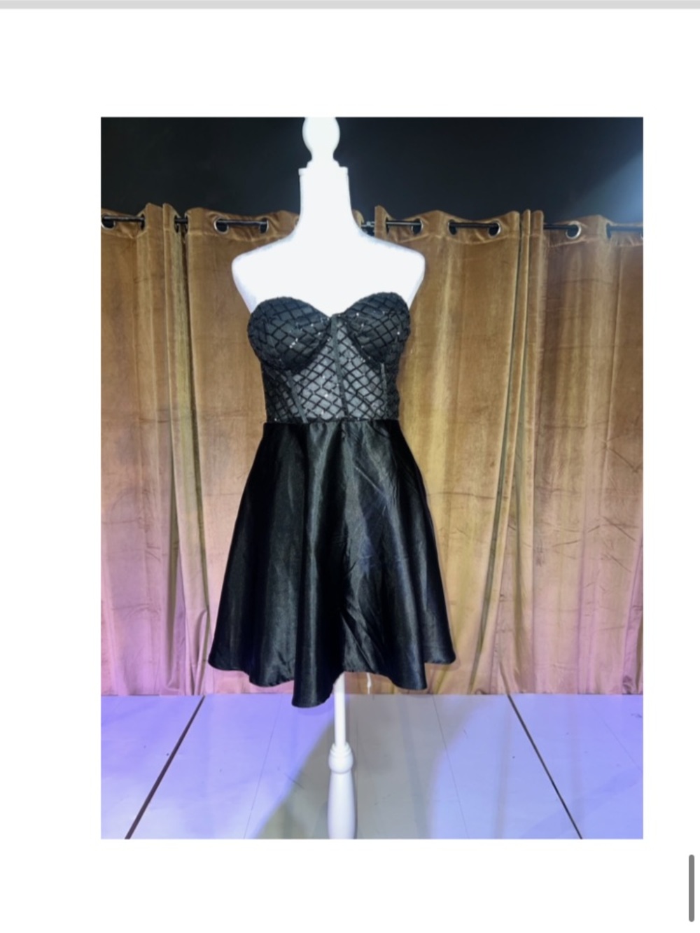 Windsor Black Strapless Textured Bustier Skater Dress